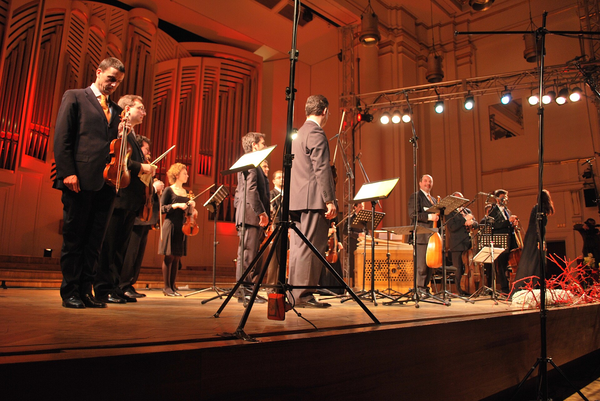 A period-instrument ensemble playing Baroque music